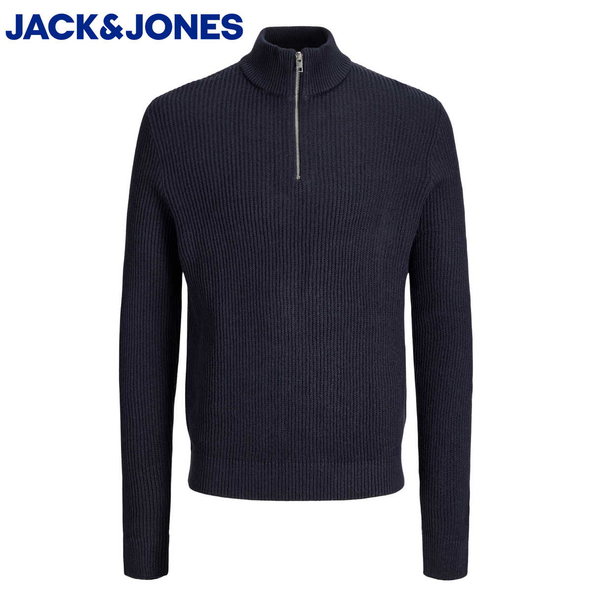 Jack & Jones Panel Ribbed Half Zip Knit Navy