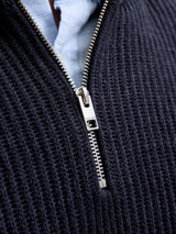 Jack & Jones Panel Ribbed Half Zip Knit Navy