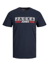 Jack & Jones Corp Logo Stripe Tee Navy
