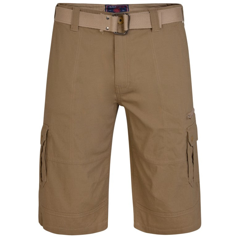 Kam Belted Stretch Sand Cargo Short Beige