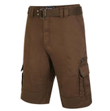 Kam Belted Cargo Stretch Khaki Shorts Brown
