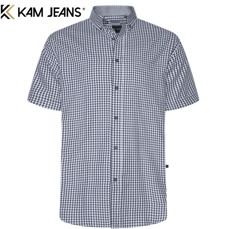 Kam Classic Gingham Check Navy Shirt Navy