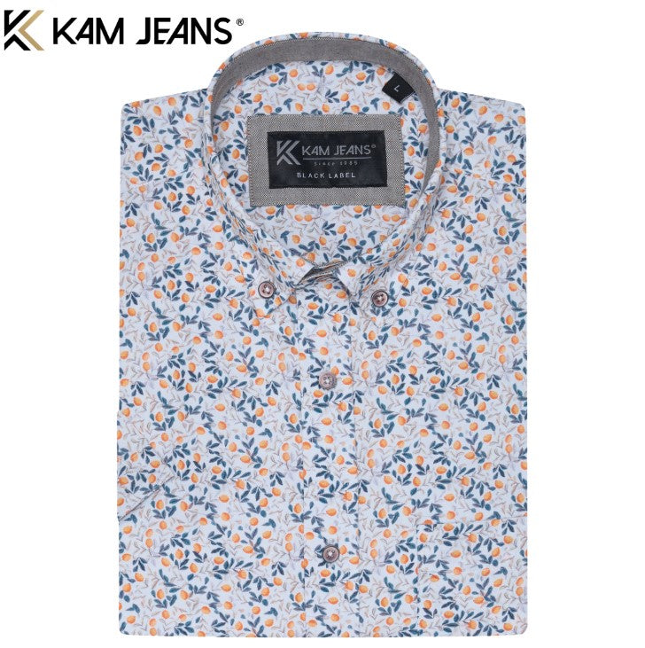 Kam Premium Floral Print Shirt Blue