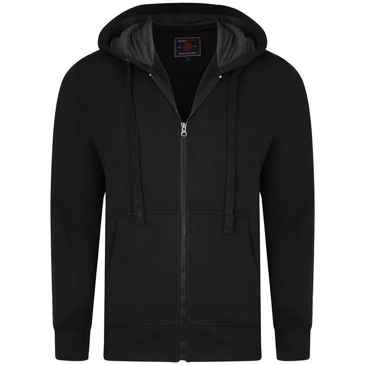 Kam Fleece Zip Through Black Hoodie Black