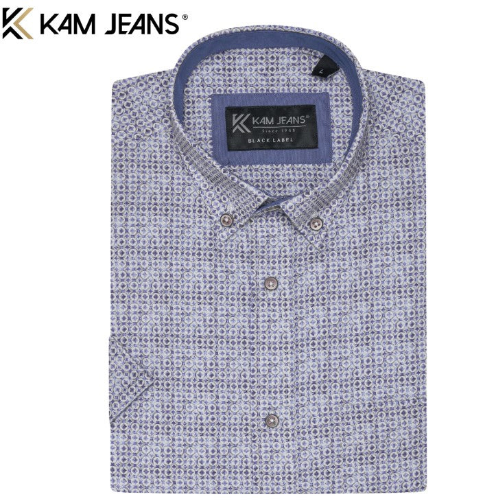 Kam Premium Geo Print Blue Shirt Blue