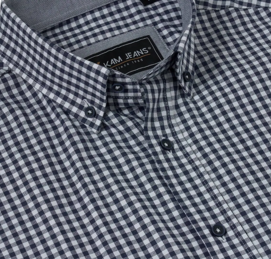 Kam Classic Gingham Check Navy Shirt Navy