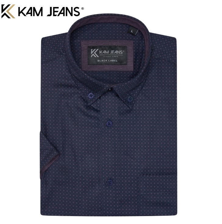 Kam Premium Mini Print Navy Shirt Navy