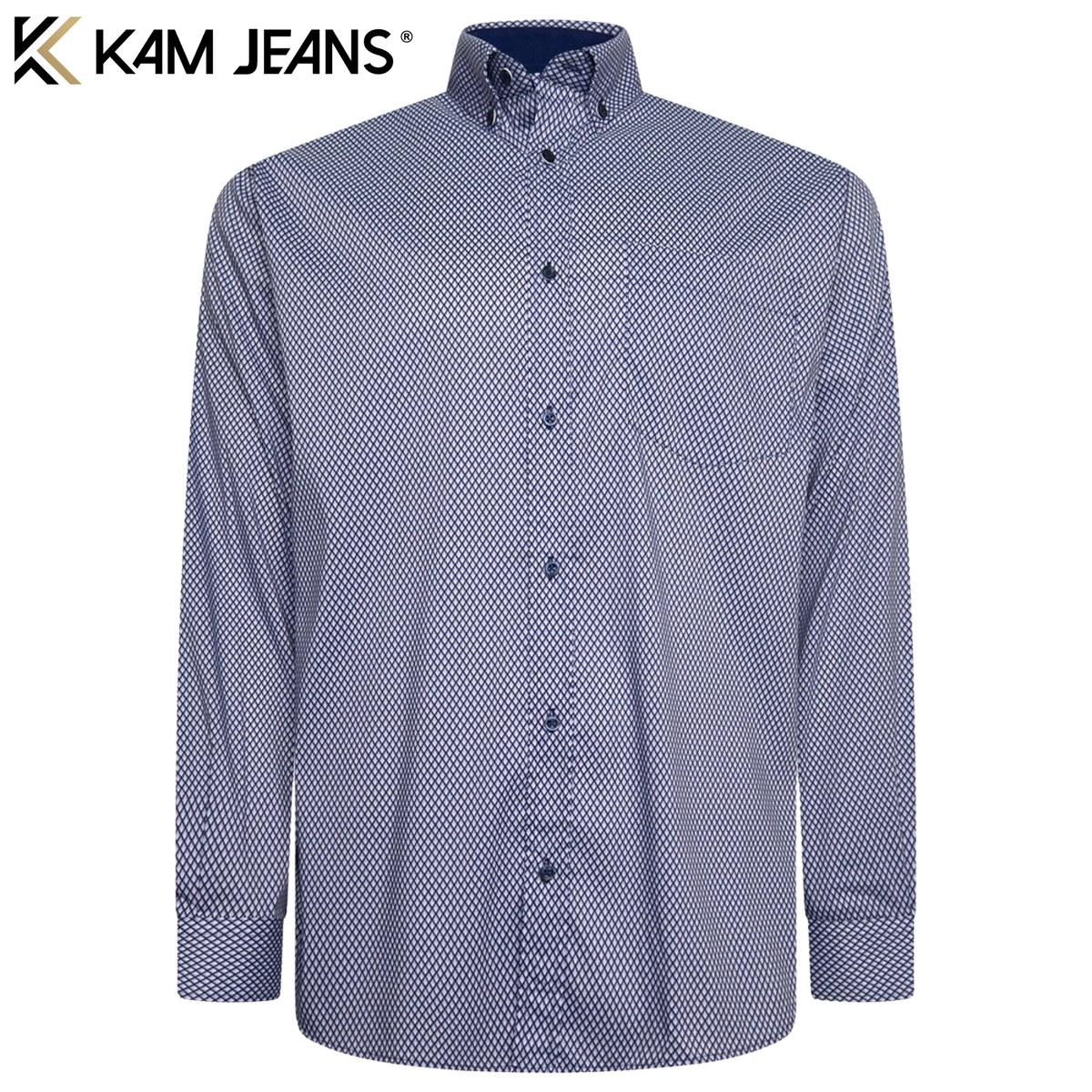 Kam Premium Diamond Print Casual Shirt Navy
