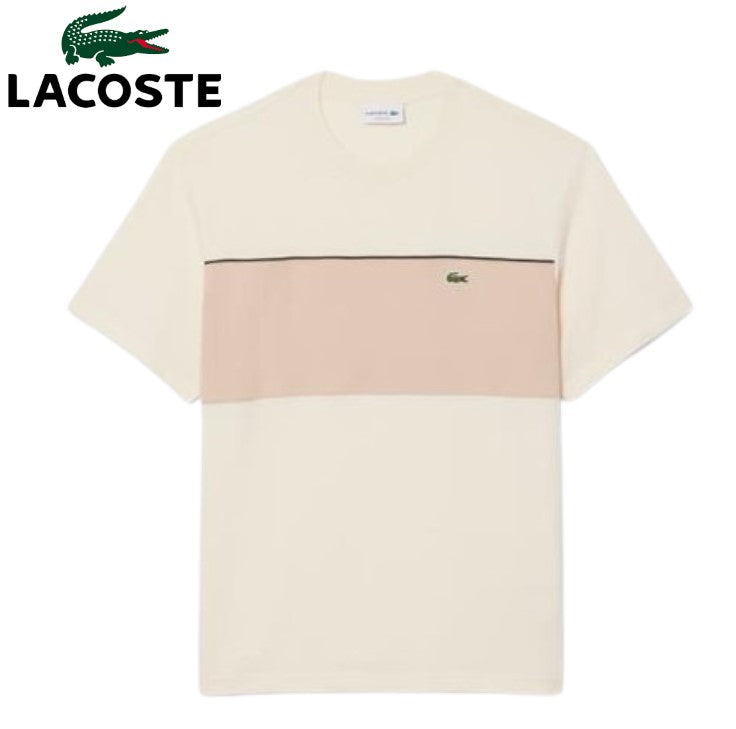Lacoste Colour Block Beige Crew Neck Tee Beige