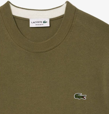 Lacoste Cotton Crew Neck Khaki Knit Green