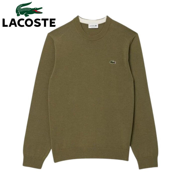 Lacoste Cotton Crew Neck Khaki Knit Green