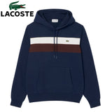 Lacoste Fleece Lined Block Stripe Hoodie Navy