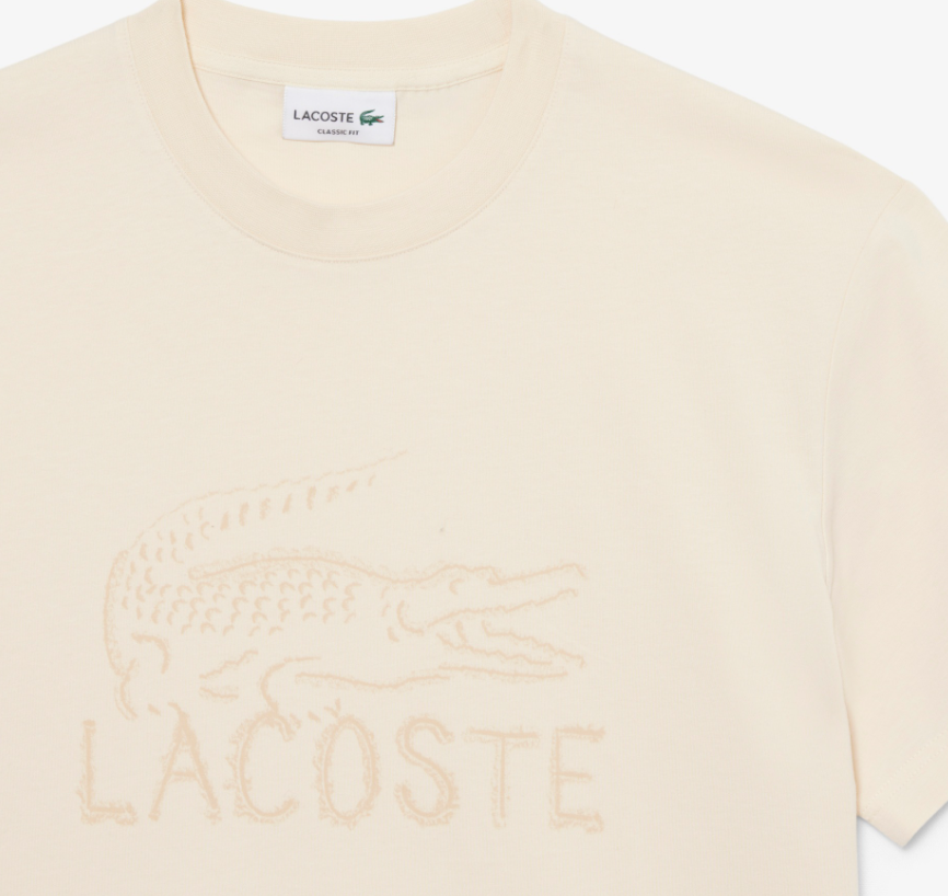 Lacoste Printed Beige Crew Neck T-Shirt Beige
