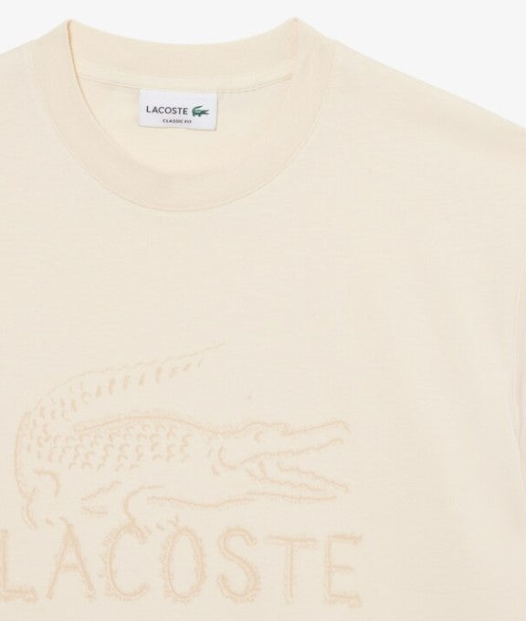 Lacoste Printed Beige Crew Neck T-Shirt Beige
