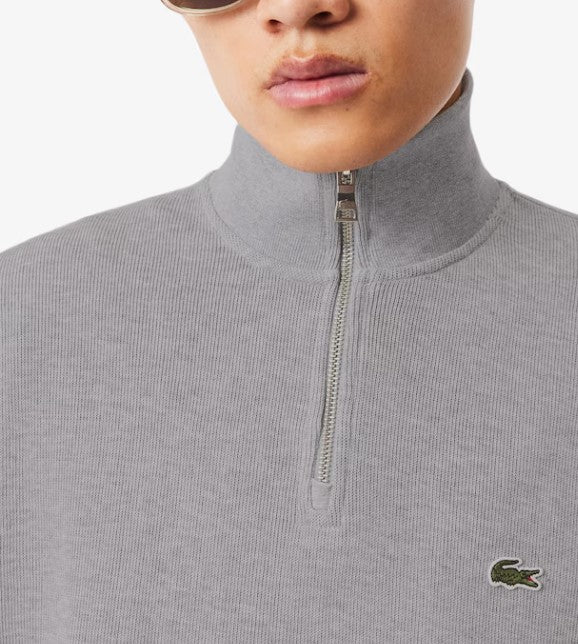 Lacoste High Neck Zip Silver Sweatshirt Grey