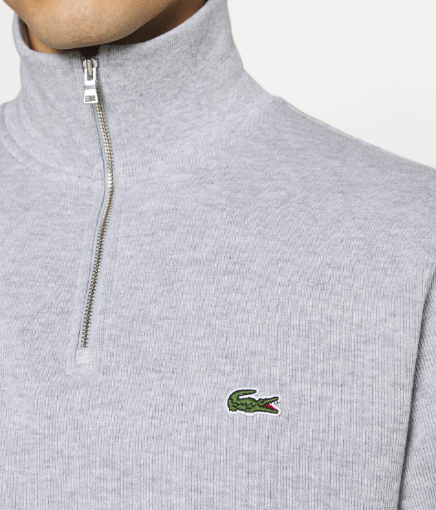 Lacoste High Neck Zip Silver Sweatshirt Grey