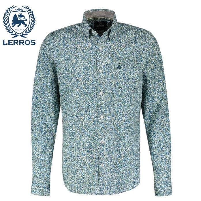 Lerros Floral Print Mineral Blue Shirt Blue