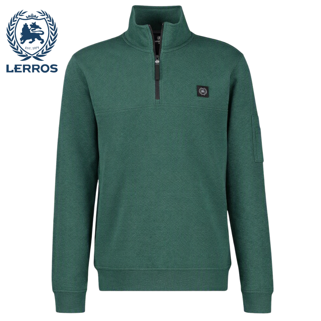 Lerros Ribbed Quarter Zip Basil Sweater Green