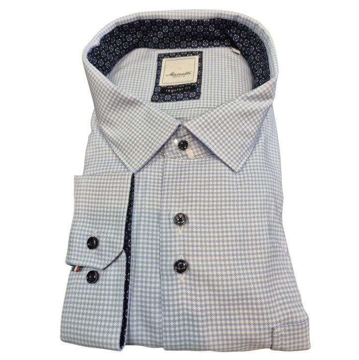 Marnelli Light Blue Small Check Shirt Blue