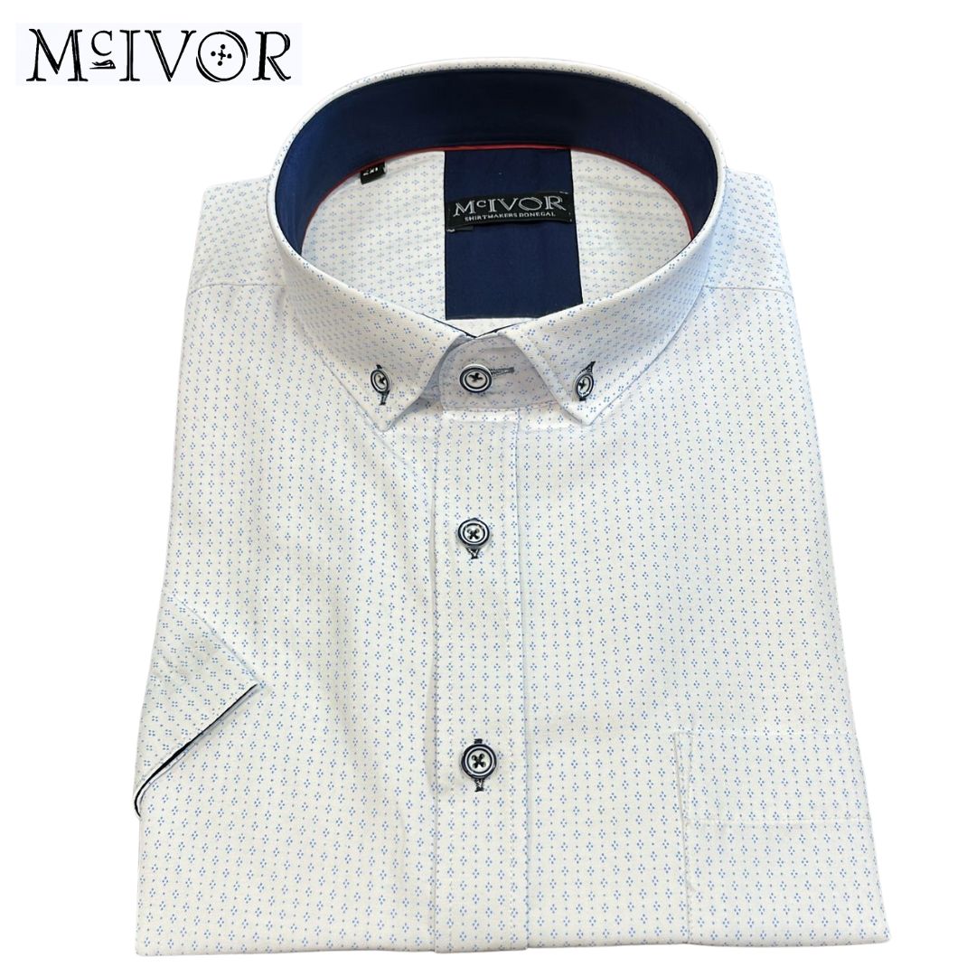 Mc Ivor Ultan White Shirt W/ Blue Print White