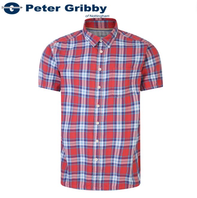 Peter Gribby S/S Coral Check Shirt Red