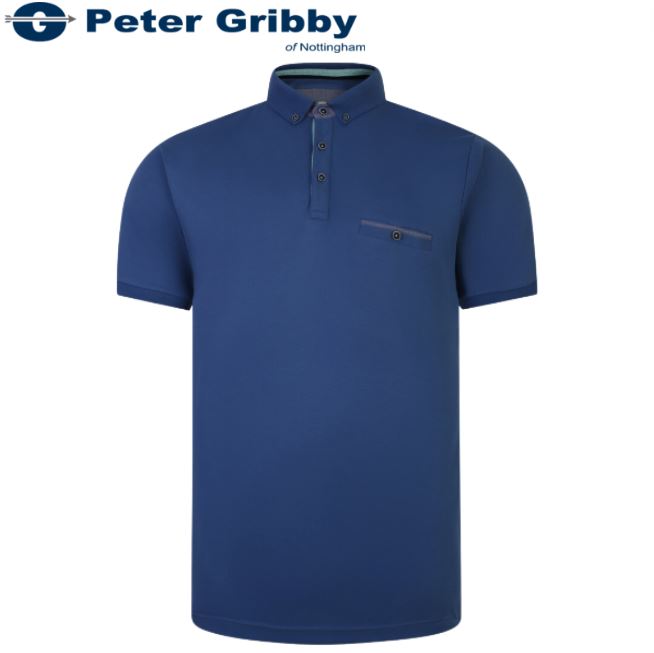 Peter Gribby Interlock Denim Blue Polo Blue