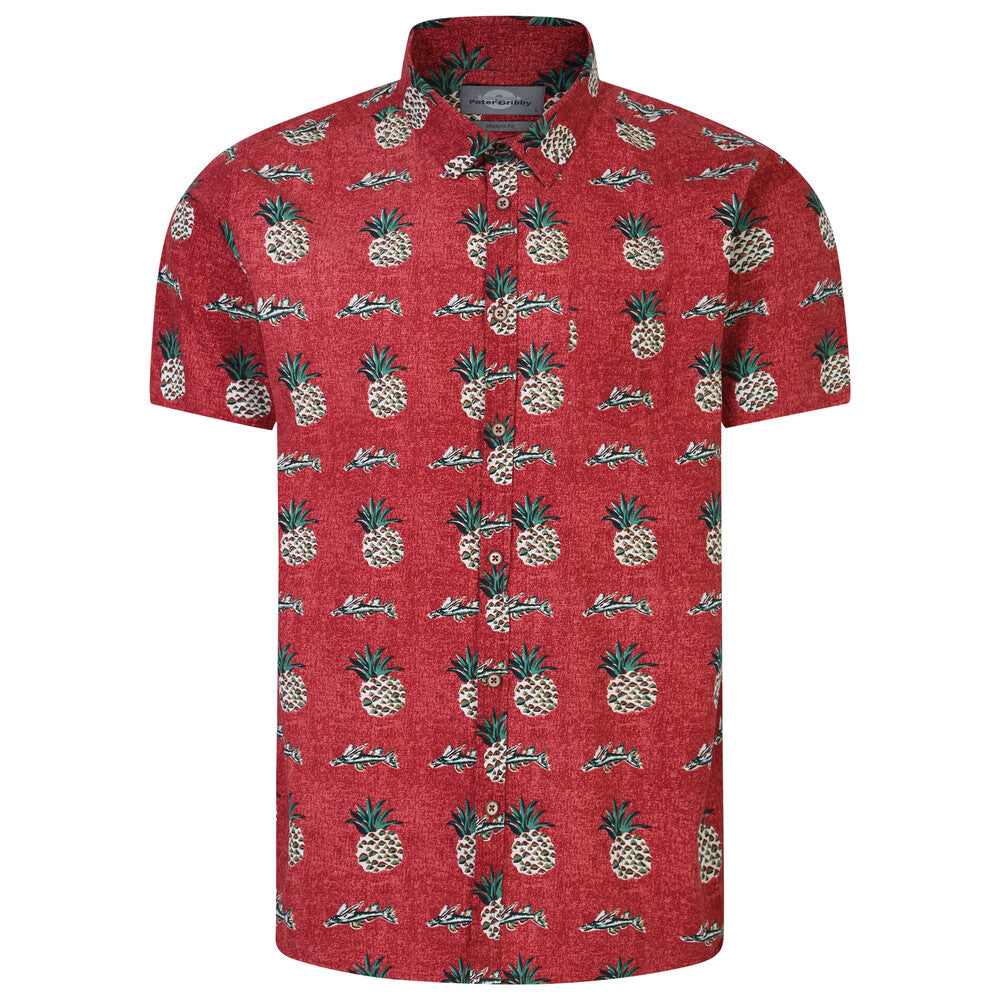 Peter Gribby S/S Pineapple Print Shirt Red