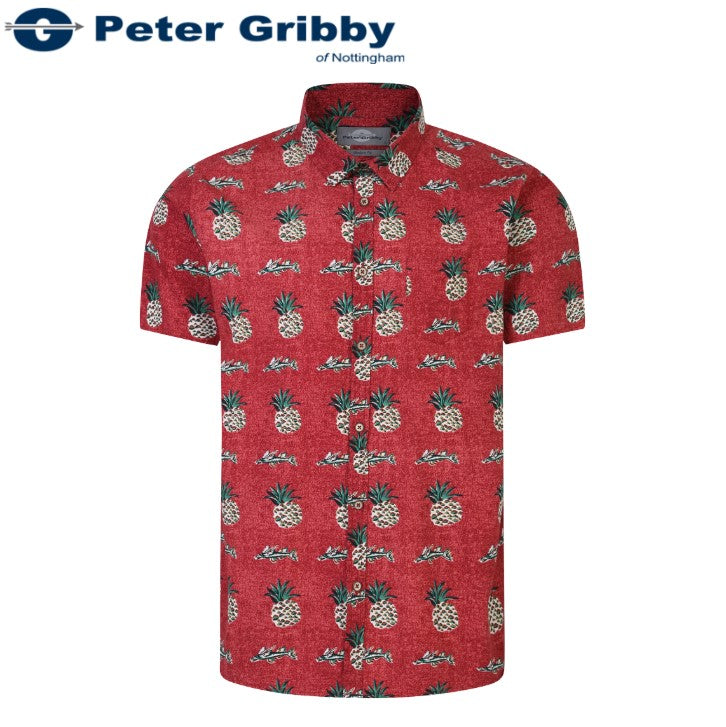 Peter Gribby S/S Pineapple Print Shirt Red