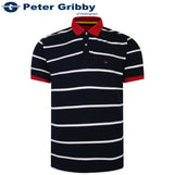 Peter Gribby Stripe Pique Navy Polo Navy