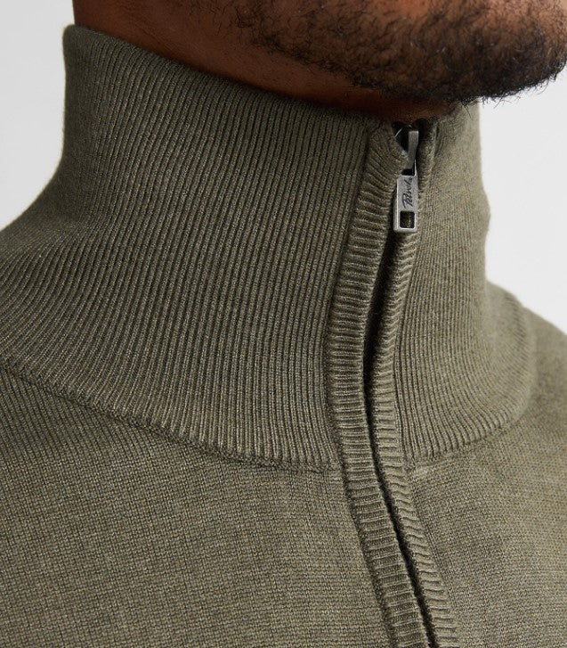 Petrol Logan Quarter Zip Stone Knit Brown