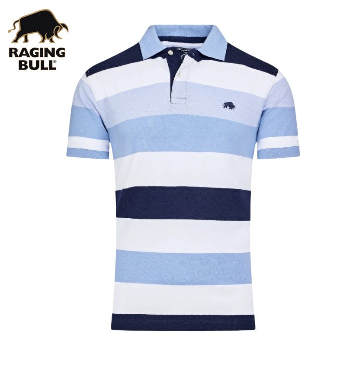 Raging Bull Birdseye Hoop Stripe Polo Blue