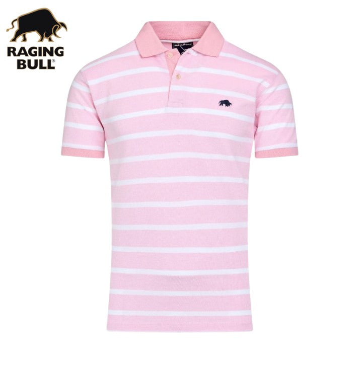 Raging Bull Birdseye Stripe Pique Polo Pink