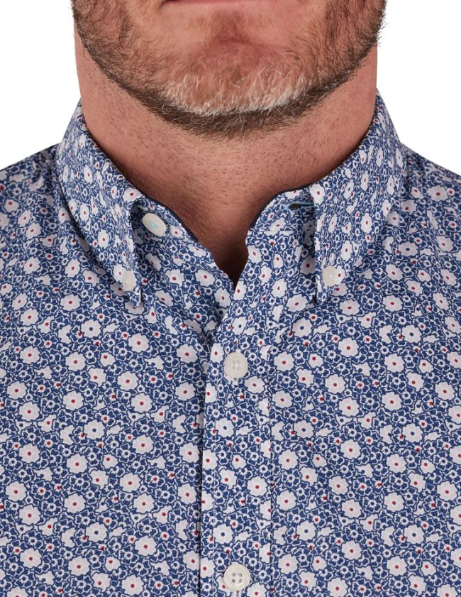 Raging Bull Blossom Print Poplin Shirt Navy