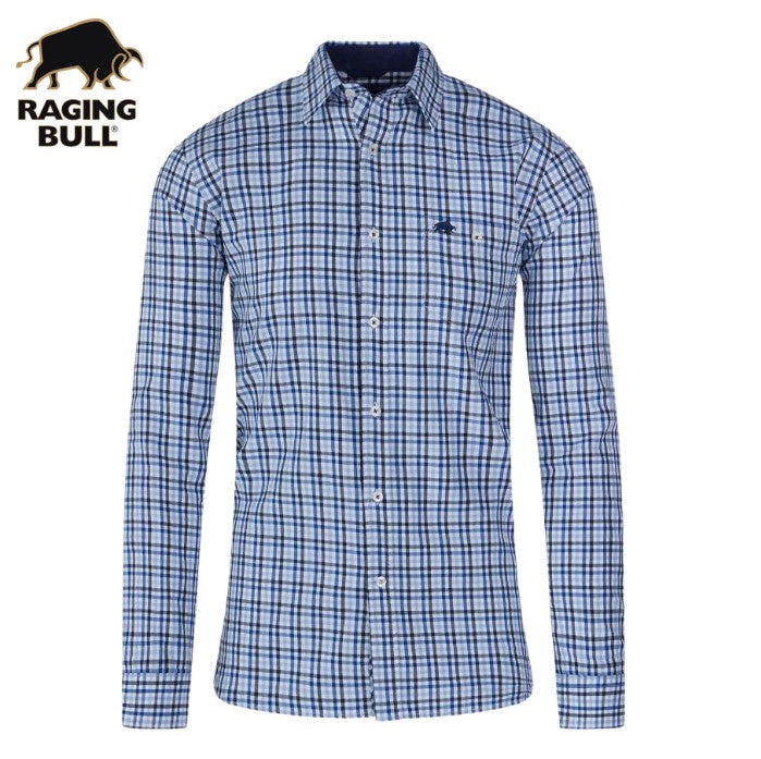 Raging Bull Brushed Cotton Check Shirt Blue