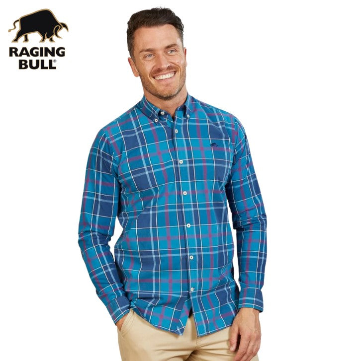 Raging Bull Navy Check Poplin Shirt Navy