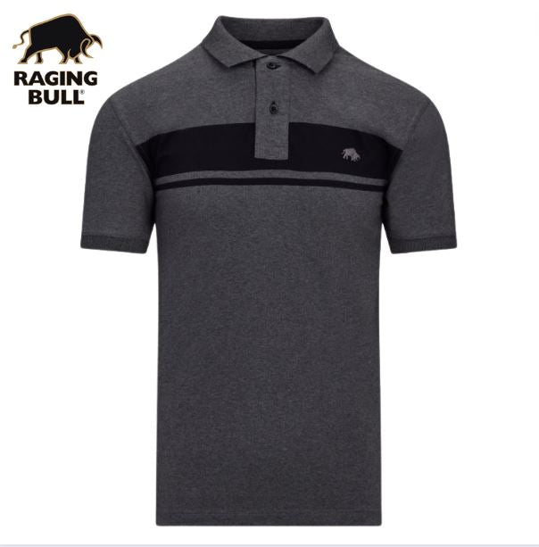 Raging Bull Chest Stripe Grey Polo Shirt Grey