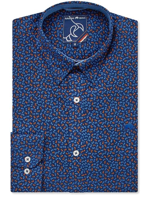 Raging Bull Ditsy Floral Print Shirt Navy