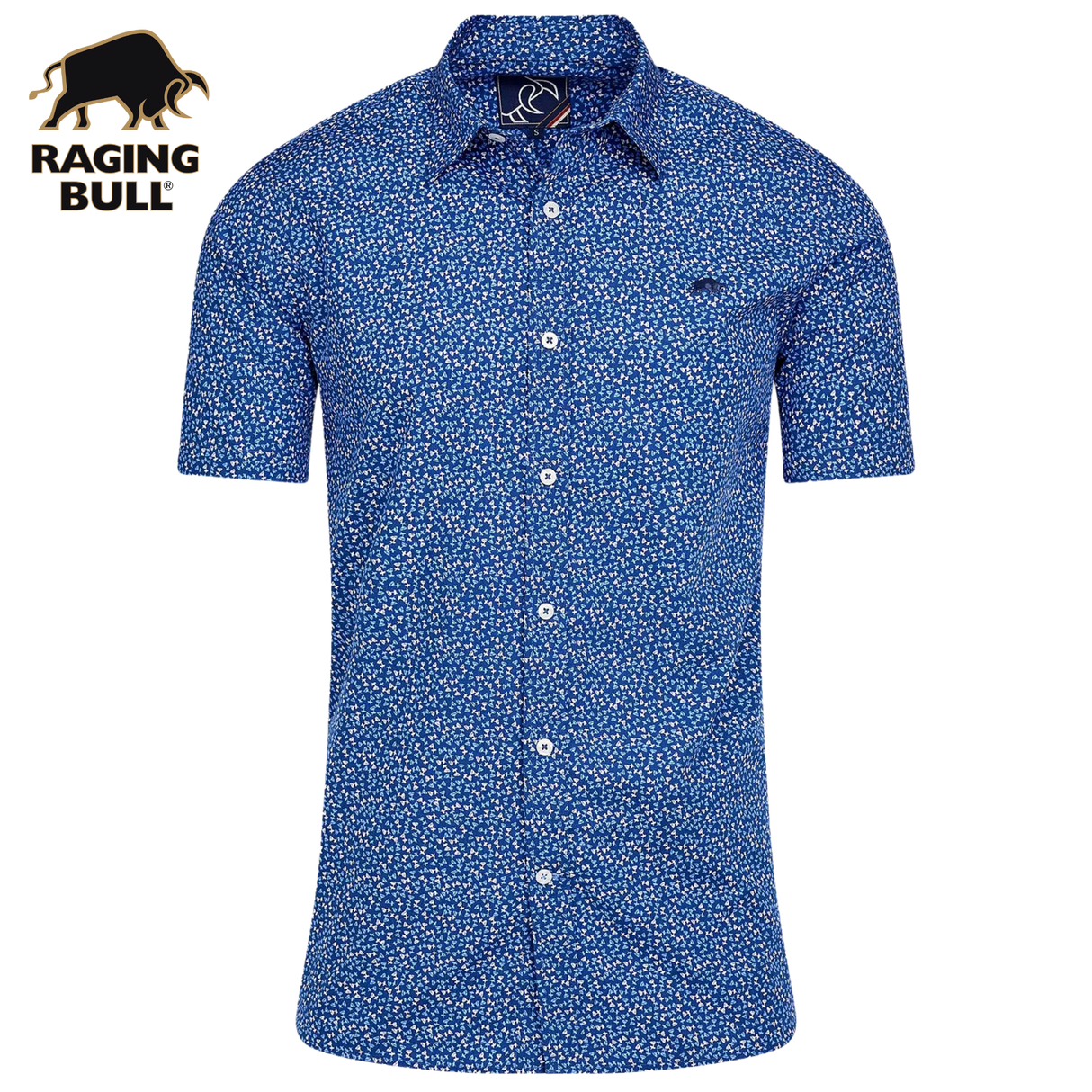 Raging Bull Flower Bud Print Blue Shirt Blue