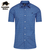 Raging Bull Flower Bud Print Blue Shirt Blue