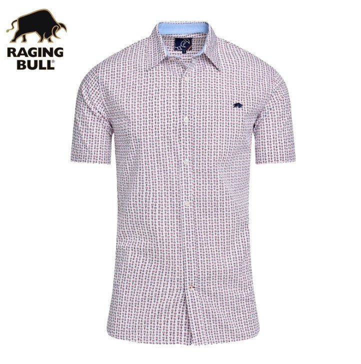 Raging Bull Geo Floral Print Short Shirt Red