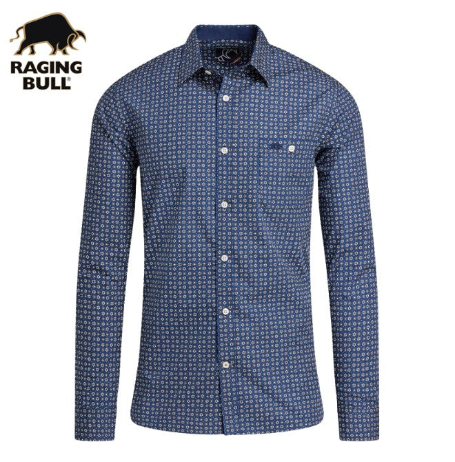 Raging Bull Geo Pattern Navy Shirt Navy