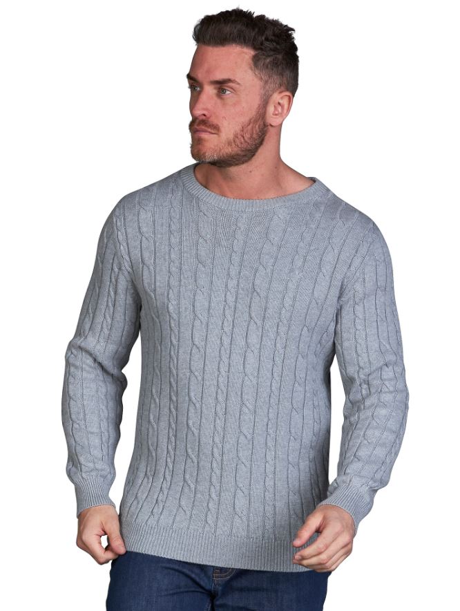 Raging Bull Cable Knit Grey Marl Jumper Grey