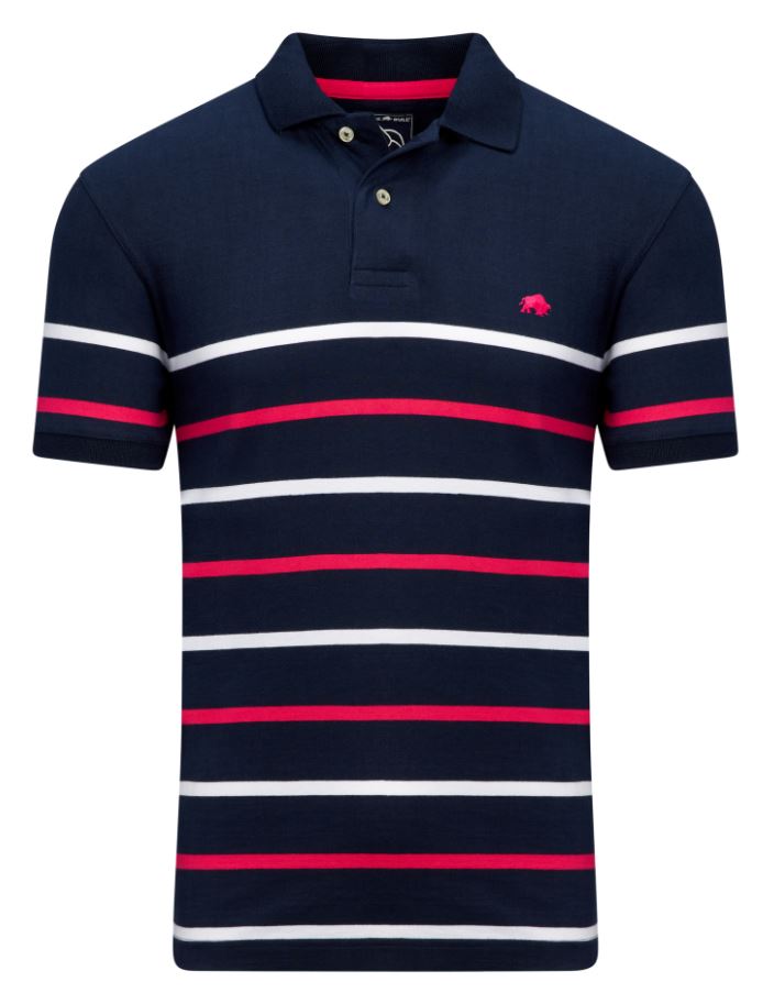 Raging Bull Irregular Pink Stripe Polo Navy