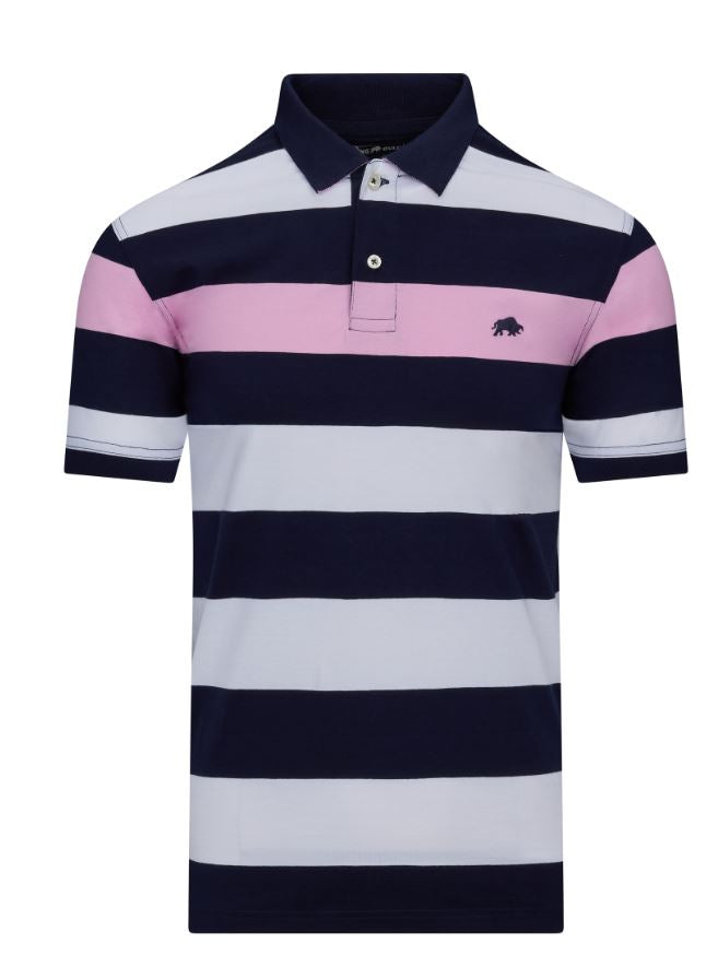 Raging Bull Jersey Contrast Stripe Polo Navy