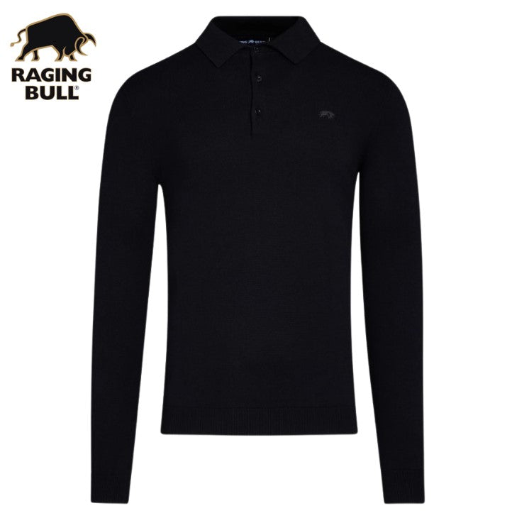Raging Bull Knitted Black Polo Shirt Black