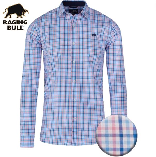 Raging Bull Multi Check Poplin Shirt Blue