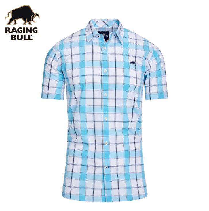 Raging Bull Multi Check Casual Shirt Blue