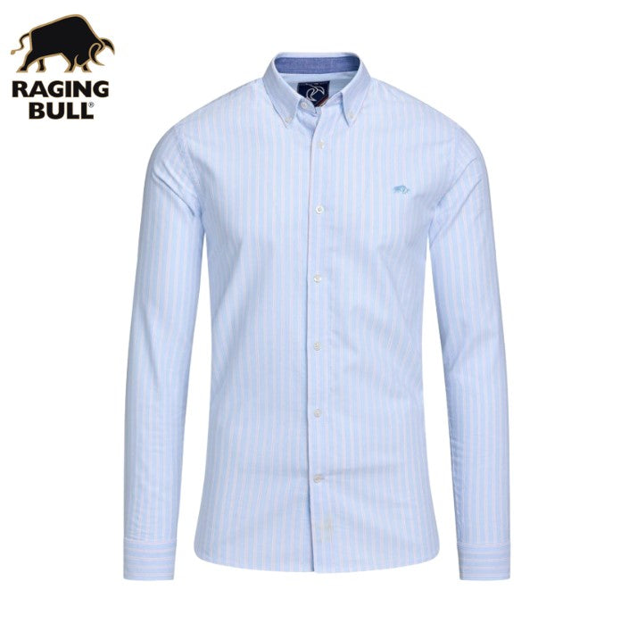 Raging Bull Oxford Stripe Cotton Shirt Blue