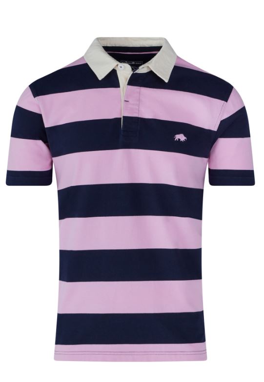 Raging Bull Stripe Rugby Polo Navy