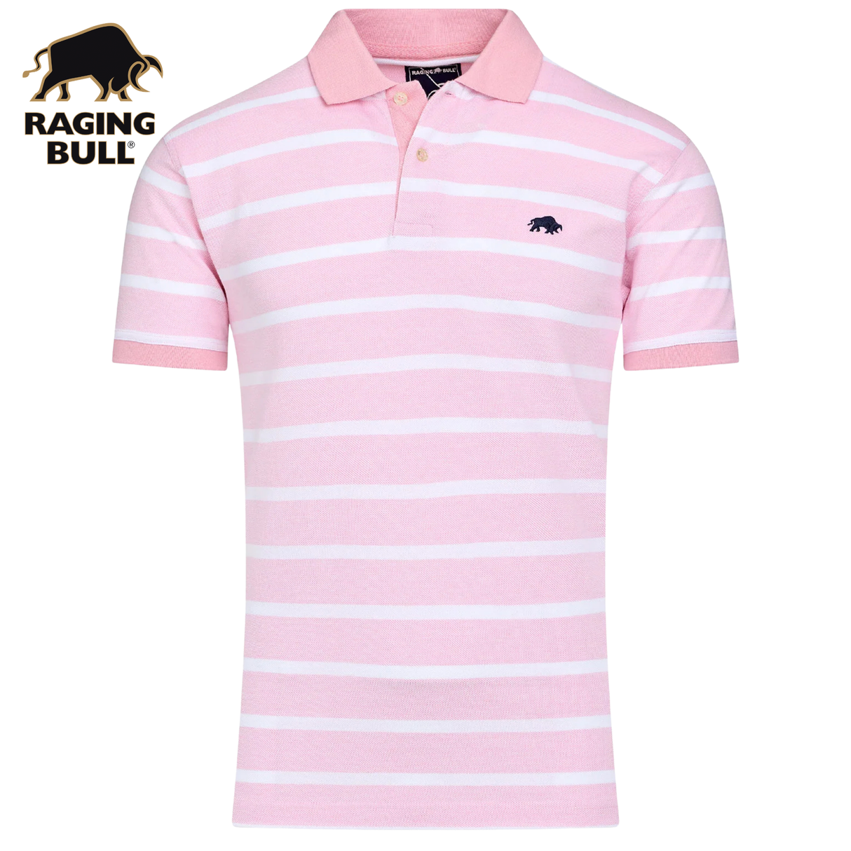 Raging Bull Birdseye Stripe Pique Polo Pink